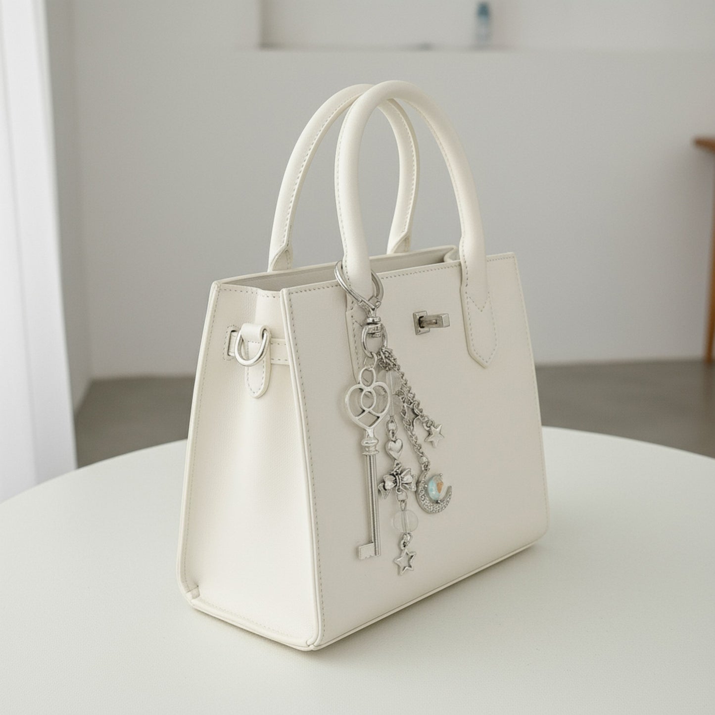 Anna-Kaci Silver Heart Keychain with Moon, Star, and Bow Charms