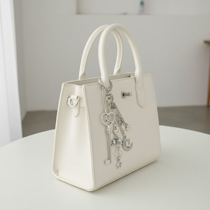 Anna-Kaci Silver Heart Keychain with Moon, Star, and Bow Charms