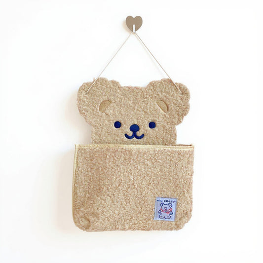 Anna-Kaci Plush Bear Wall Pocket Organizer with Hanging Loop and Front Storage Pouch