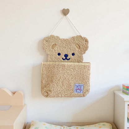 Anna-Kaci Plush Bear Wall Pocket Organizer with Hanging Loop and Front Storage Pouch