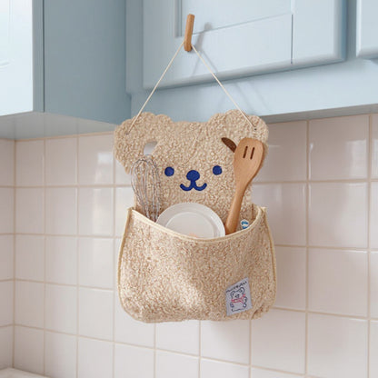 Anna-Kaci Plush Bear Wall Pocket Organizer with Hanging Loop and Front Storage Pouch