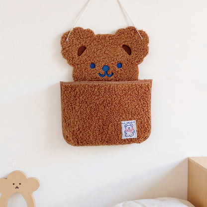 Anna-Kaci Plush Bear Wall Pocket Organizer with Hanging Loop and Front Storage Pouch