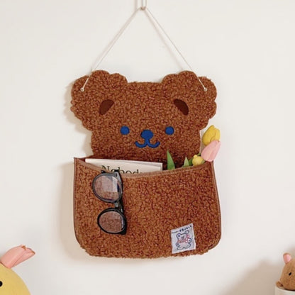 Anna-Kaci Plush Bear Wall Pocket Organizer with Hanging Loop and Front Storage Pouch