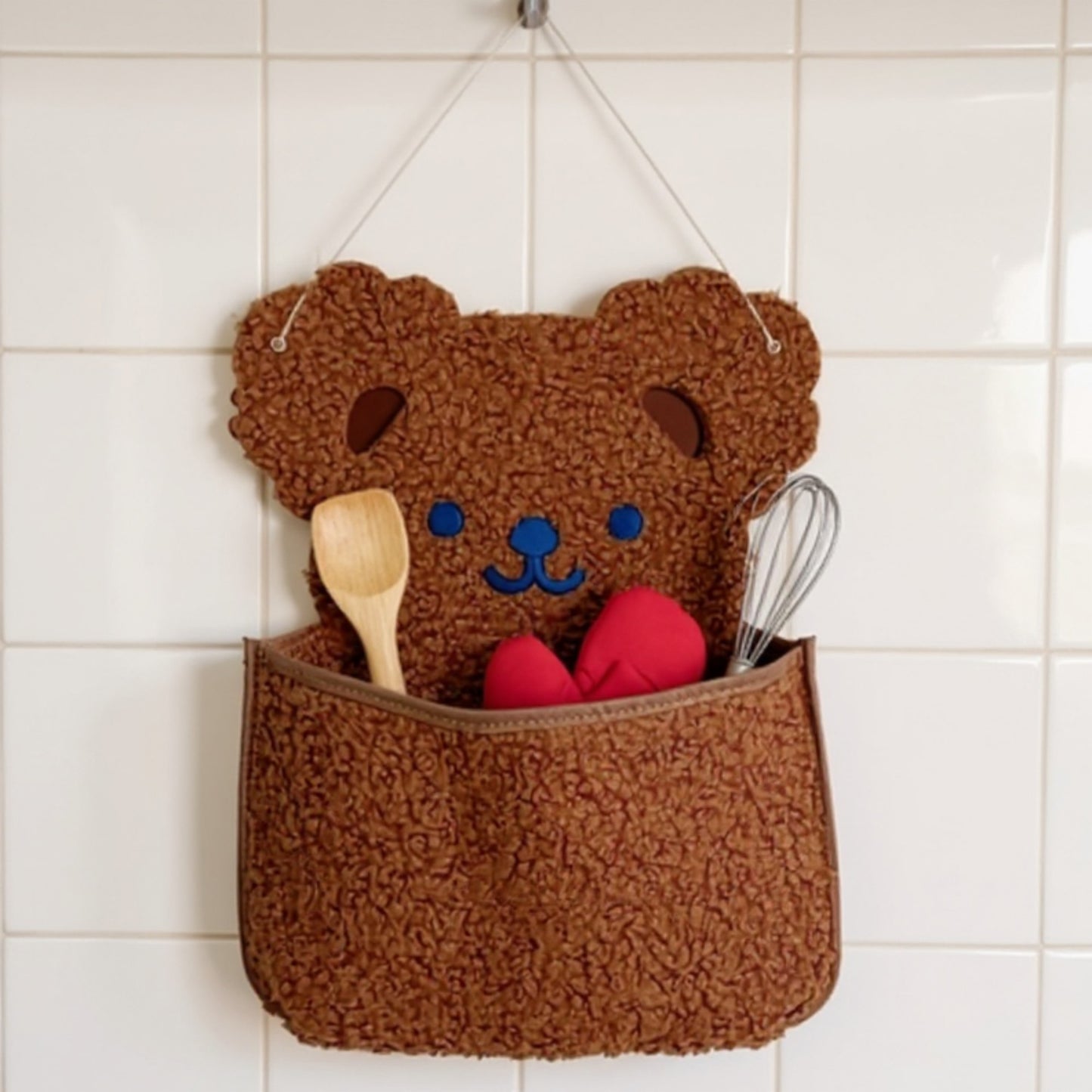Anna-Kaci Plush Bear Wall Pocket Organizer with Hanging Loop and Front Storage Pouch