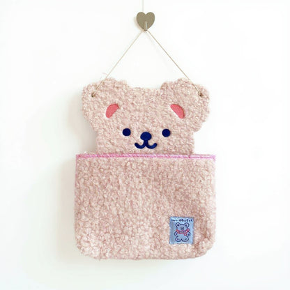 Anna-Kaci Plush Bear Wall Pocket Organizer with Hanging Loop and Front Storage Pouch