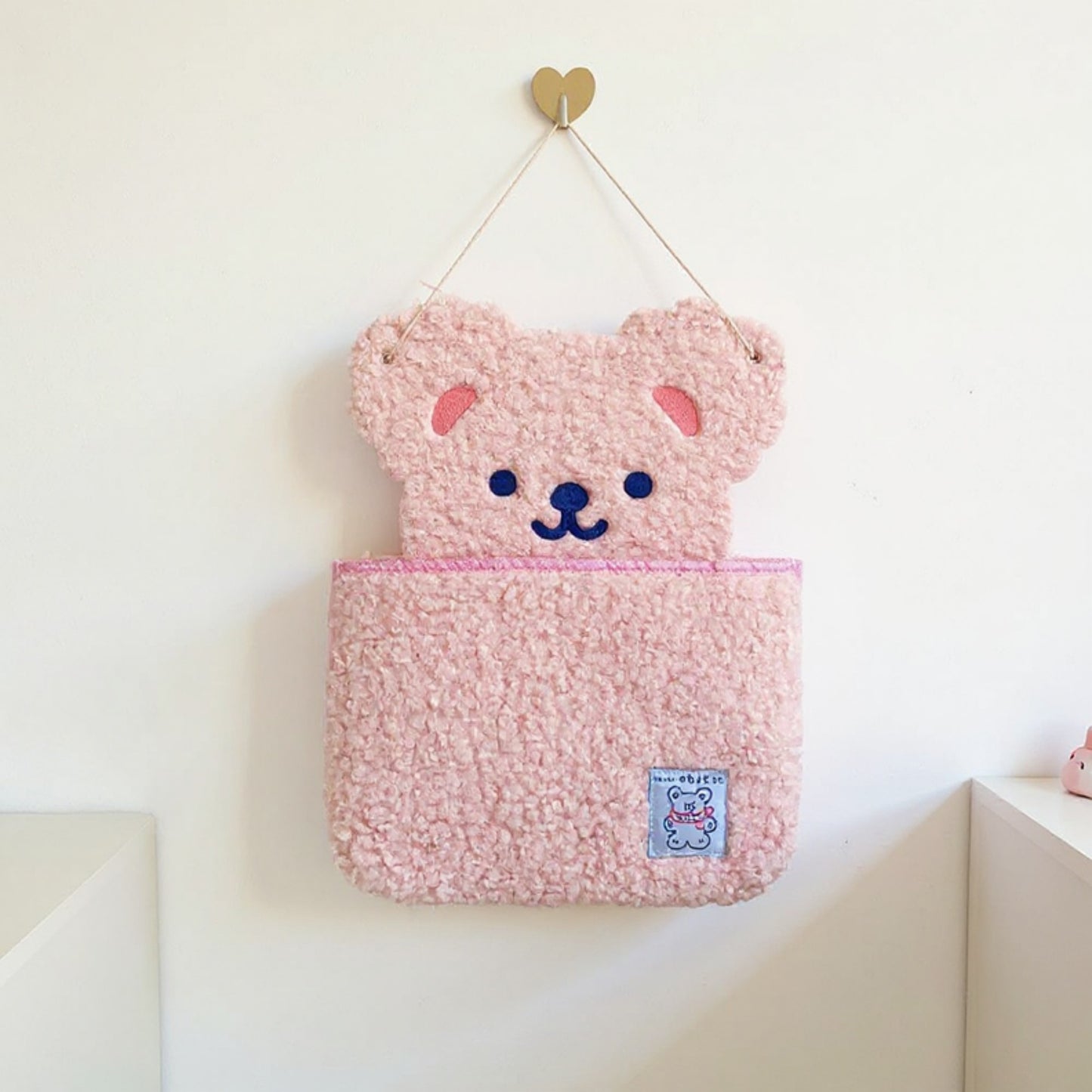 Anna-Kaci Plush Bear Wall Pocket Organizer with Hanging Loop and Front Storage Pouch