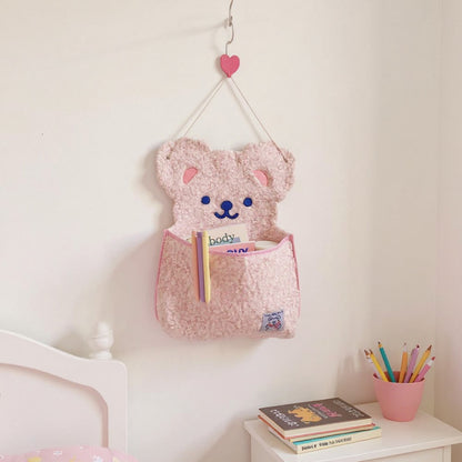 Anna-Kaci Plush Bear Wall Pocket Organizer with Hanging Loop and Front Storage Pouch