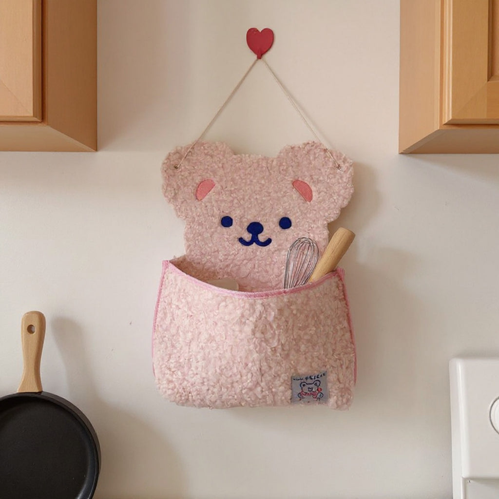 Anna-Kaci Plush Bear Wall Pocket Organizer with Hanging Loop and Front Storage Pouch