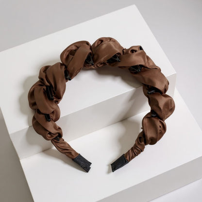 Anna-Kaci 3-Piece Twisted Satin Headband with Ruched Design and Padded Comfort Fit