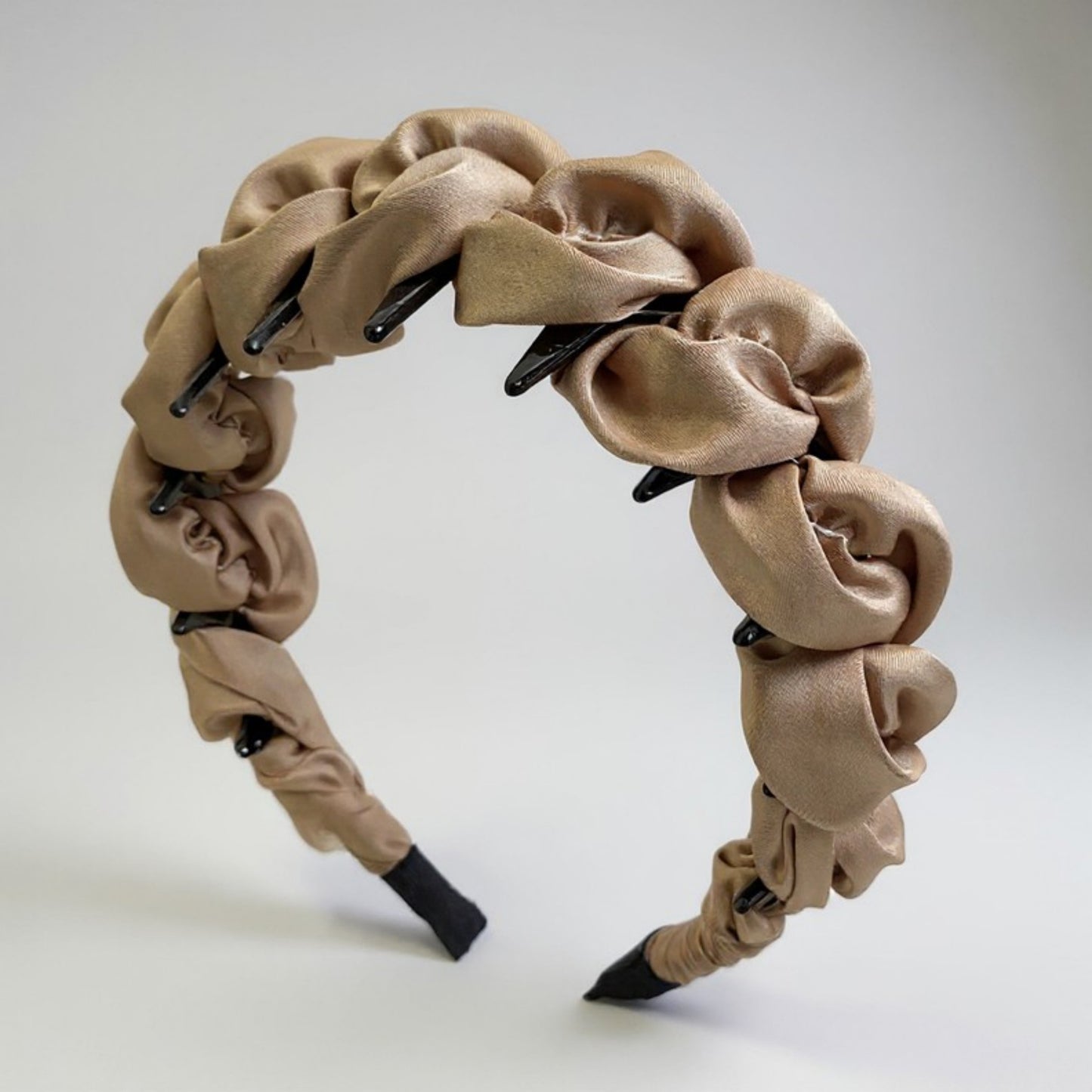 Anna-Kaci 3-Piece Twisted Satin Headband with Ruched Design and Padded Comfort Fit