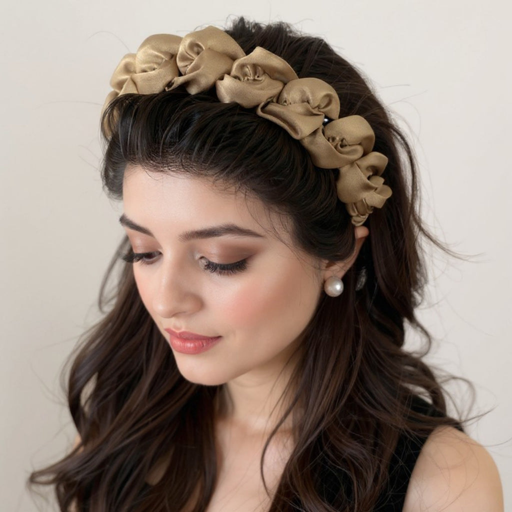 Anna-Kaci 3-Piece Twisted Satin Headband with Ruched Design and Padded Comfort Fit