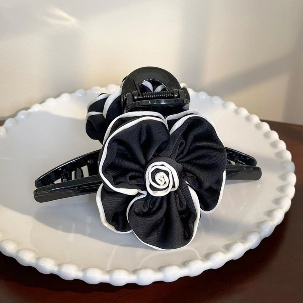 Anna-Kaci Fabric Flower Hair Claw Clip with Contrast Trim and Strong Grip