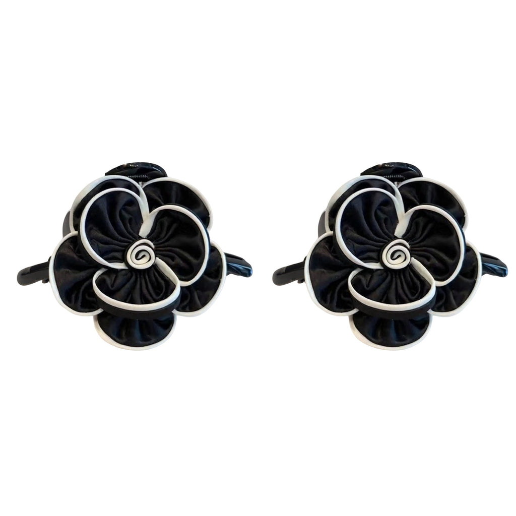 Anna-Kaci 2pcs Fabric Flower Hair Claw Clip with Contrast Trim and Strong Grip
