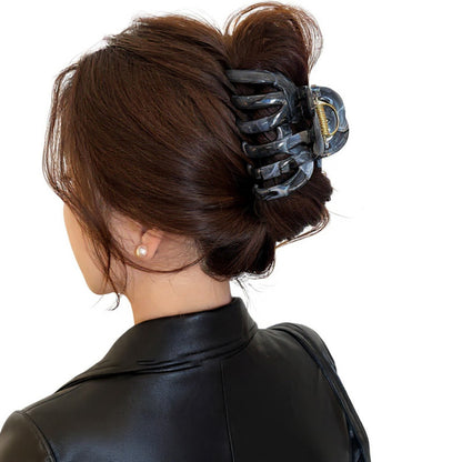 Anna-Kaci 2-Piece Translucent Marbled Hair Claw Clips Set with Curved Grip Design 4in