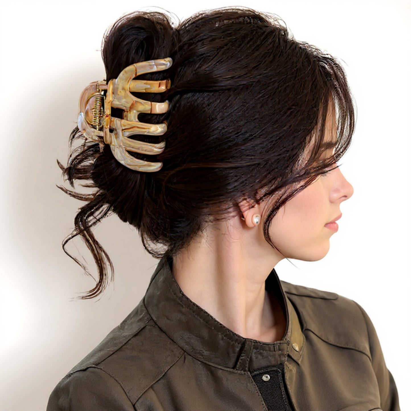 Anna-Kaci 2-Piece Translucent Marbled Hair Claw Clips Set with Curved Grip Design 4in