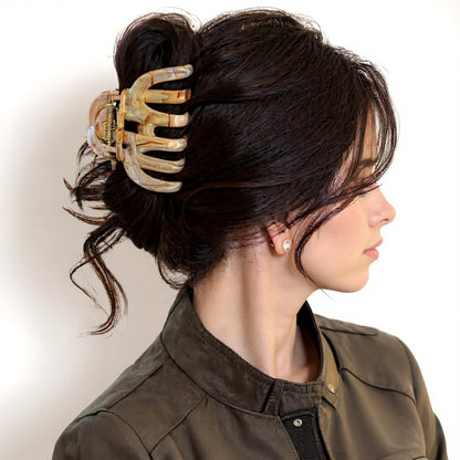 Anna-Kaci 2-Piece Translucent Marbled Hair Claw Clips Set with Curved Grip Design 4in