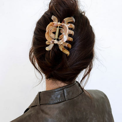 Anna-Kaci 2-Piece Translucent Marbled Hair Claw Clips Set with Curved Grip Design 4in