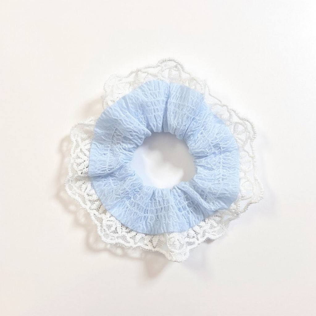 Anna-Kaci 3-Piece Lace Trim Textured Scrunchies Set with Soft Elastic Design 4.7in
