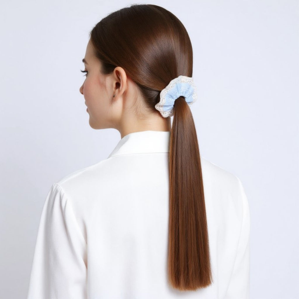 Anna-Kaci 3-Piece Lace Trim Textured Scrunchies Set with Soft Elastic Design 4.7in