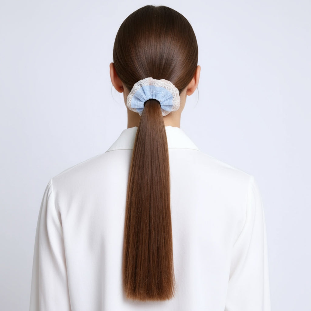 Anna-Kaci 3-Piece Lace Trim Textured Scrunchies Set with Soft Elastic Design 4.7in