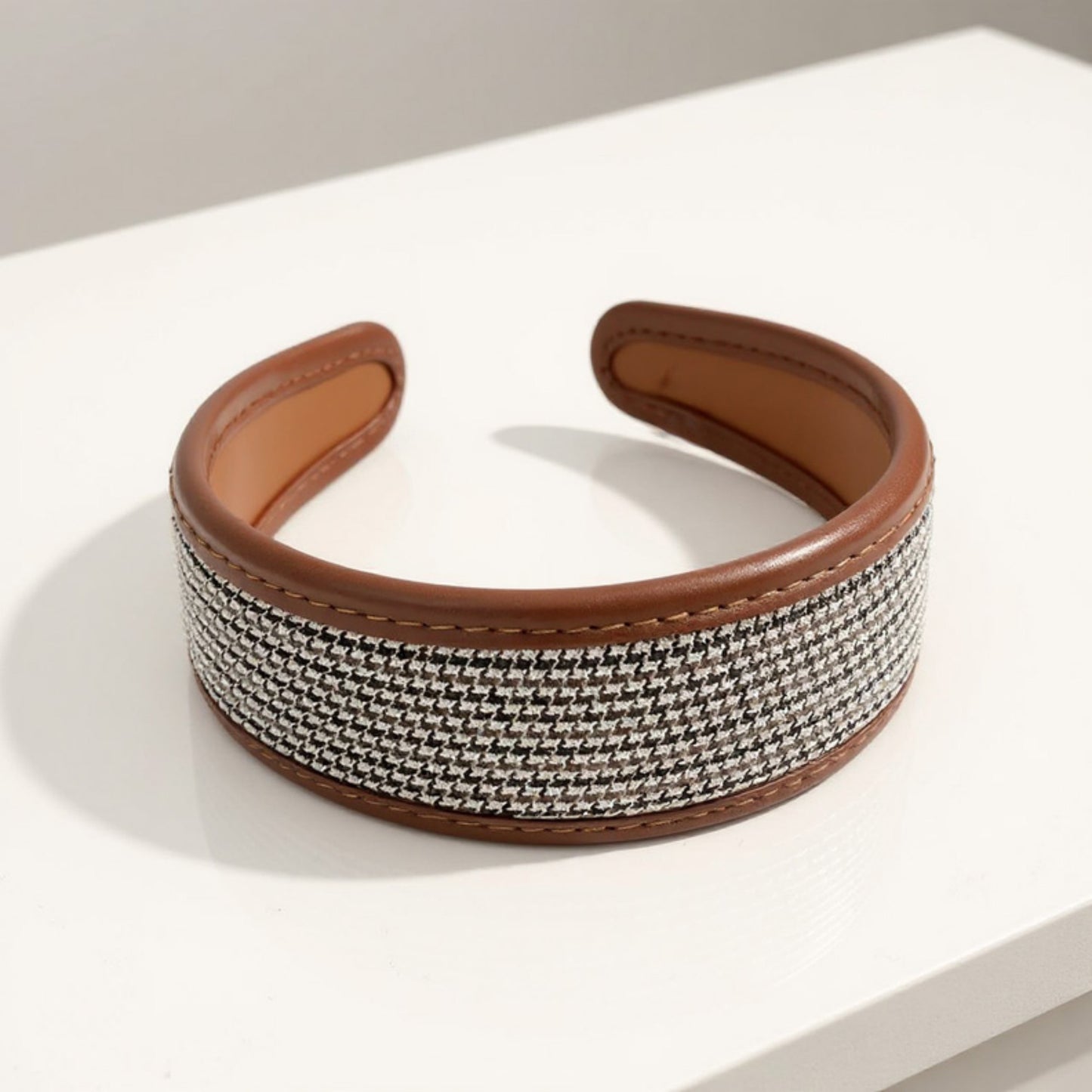 Anna-Kaci Textured Fabric Headband with Oversized Acrylic Ring Accent 6.3x4.7x1.2in