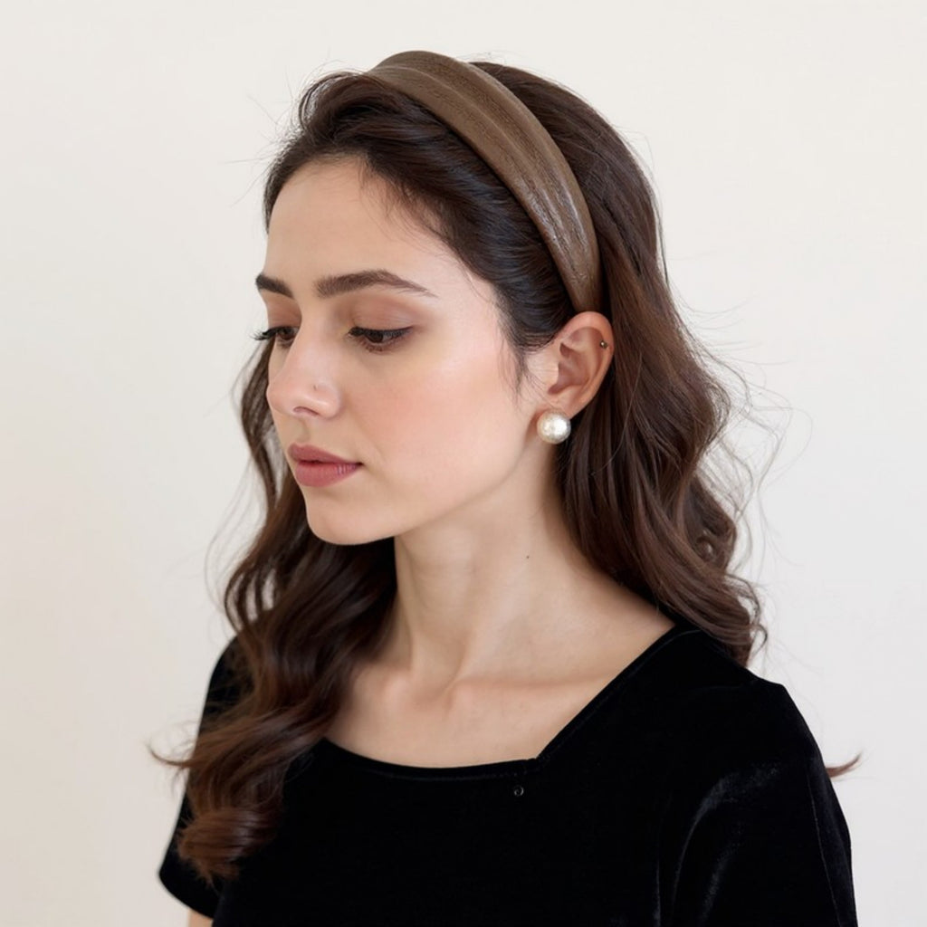 Anna-Kaci Textured Fabric Headband with Oversized Acrylic Ring Accent 6.3x4.7x1.2in