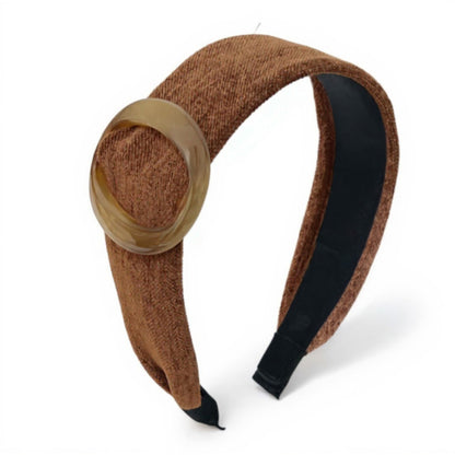 Anna-Kaci Textured Fabric Headband with Oversized Acrylic Ring Accent 6.3x4.7x1.2in