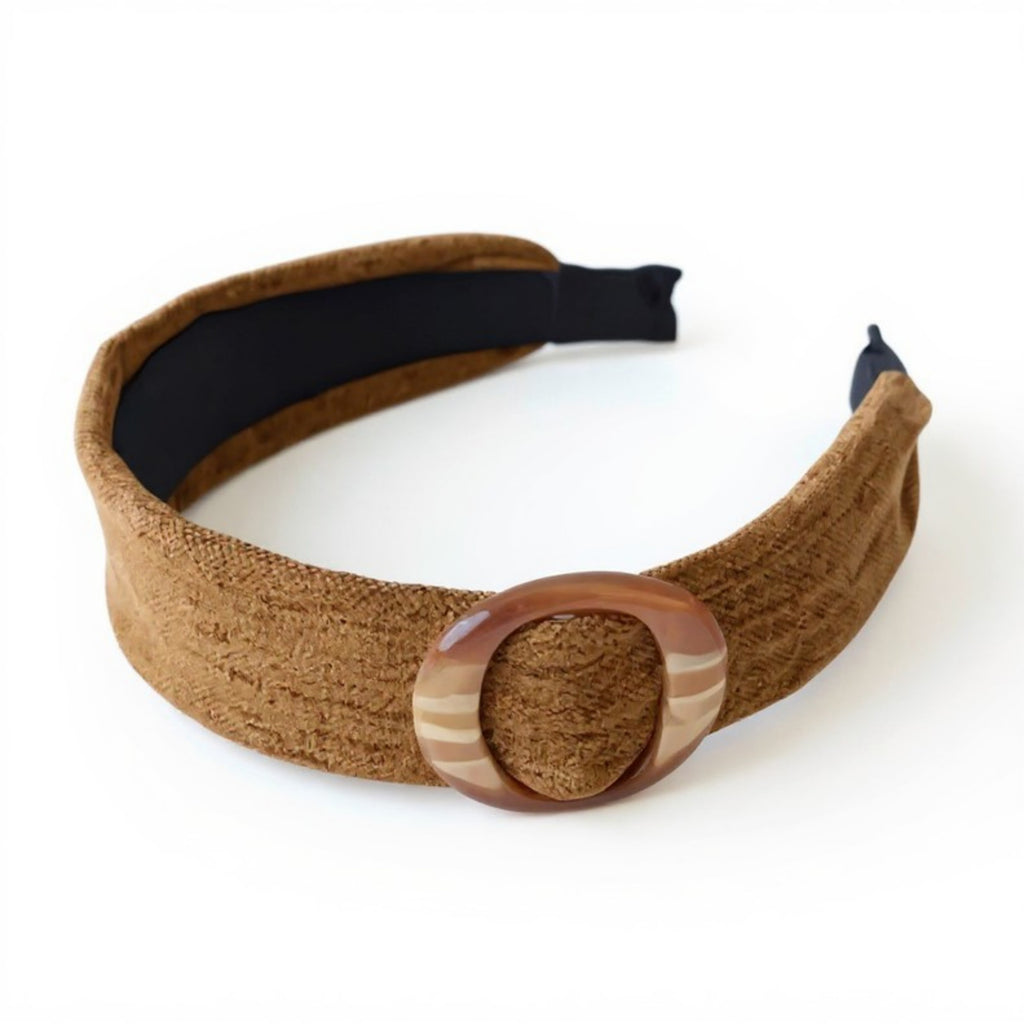 Anna-Kaci Textured Fabric Headband with Oversized Acrylic Ring Accent 6.3x4.7x1.2in