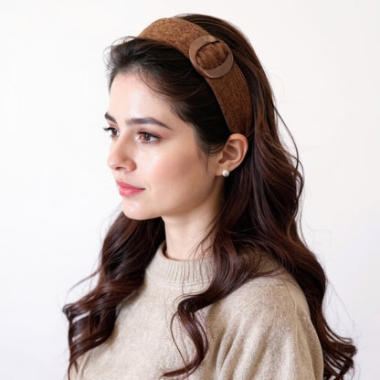 Anna-Kaci Textured Fabric Headband with Oversized Acrylic Ring Accent 6.3x4.7x1.2in