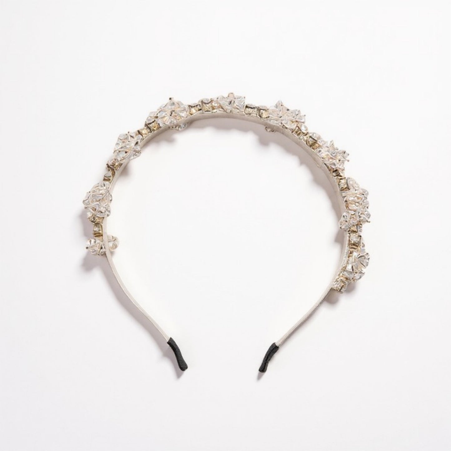Anna-Kaci Embellished Crystal Bead Hairband with Wrapped Satin Design and Grip Teeth 5in