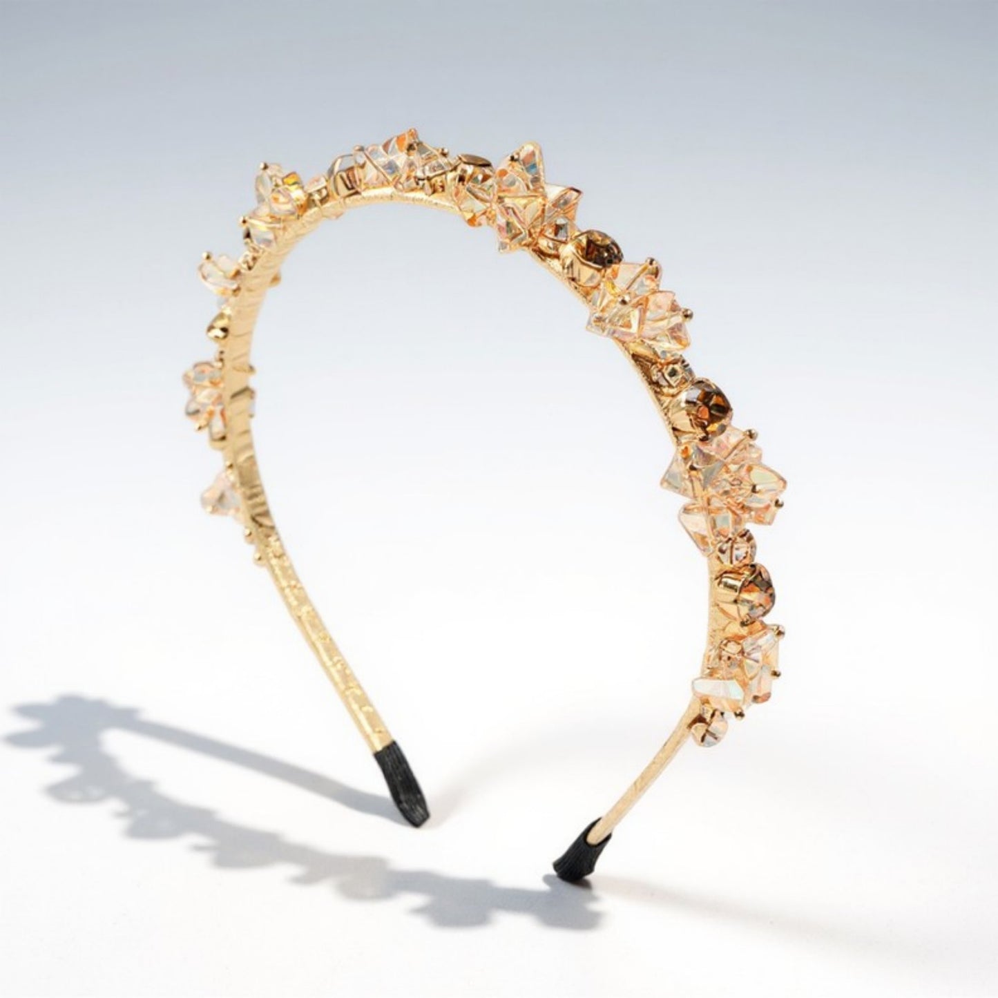 Anna-Kaci Embellished Crystal Bead Hairband with Wrapped Satin Design and Grip Teeth 5in