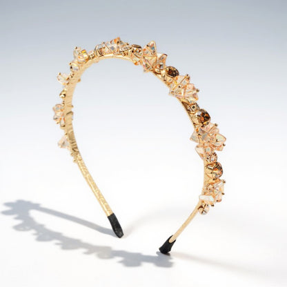 Anna-Kaci Embellished Crystal Bead Hairband with Wrapped Satin Design and Grip Teeth 5in