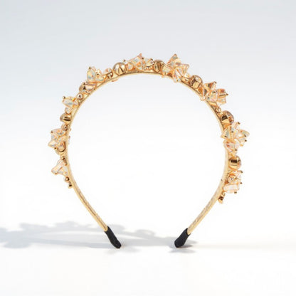 Anna-Kaci Embellished Crystal Bead Hairband with Wrapped Satin Design and Grip Teeth 5in