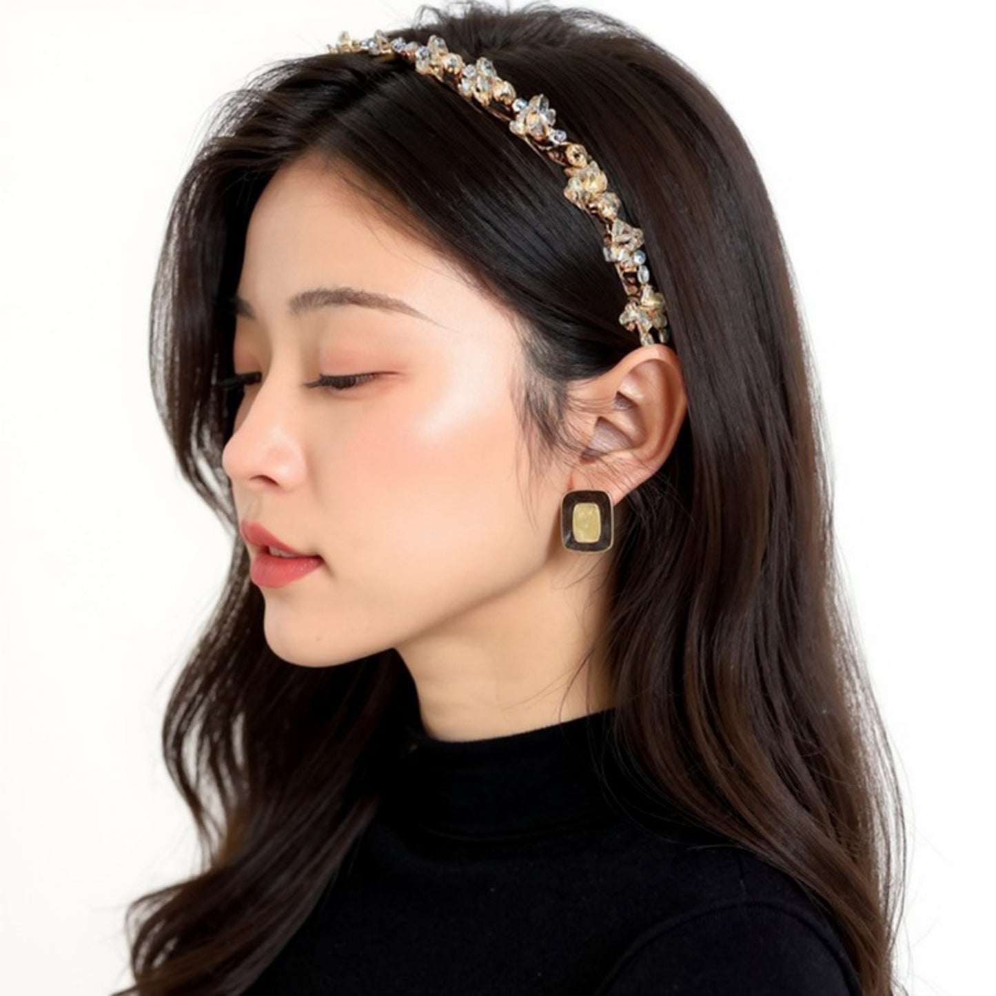 Anna-Kaci Embellished Crystal Bead Hairband with Wrapped Satin Design and Grip Teeth 5in