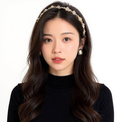 Anna-Kaci Embellished Crystal Bead Hairband with Wrapped Satin Design and Grip Teeth 5in