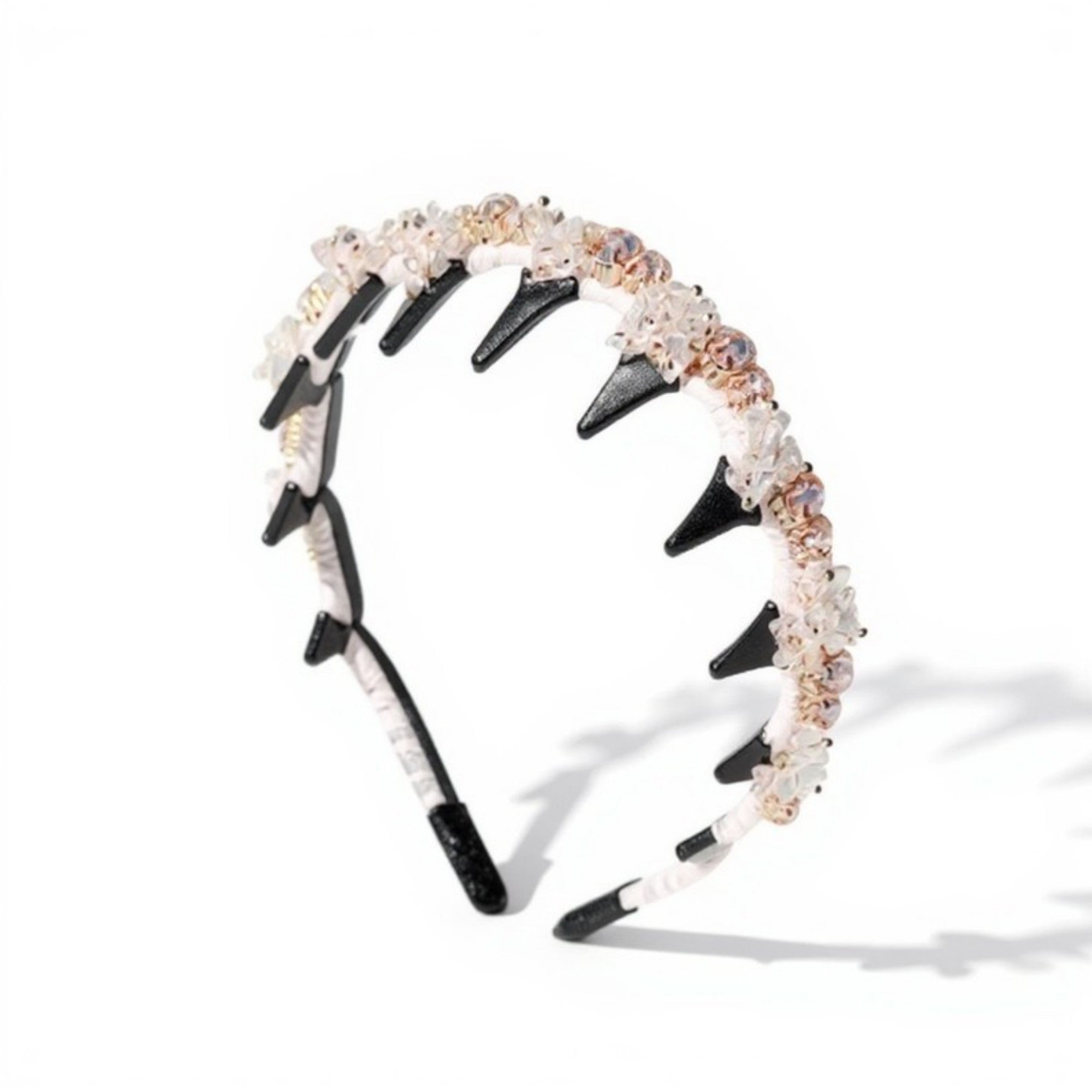 Anna-Kaci Embellished Crystal Bead Hairband with Wrapped Satin Design and Grip Teeth 5in