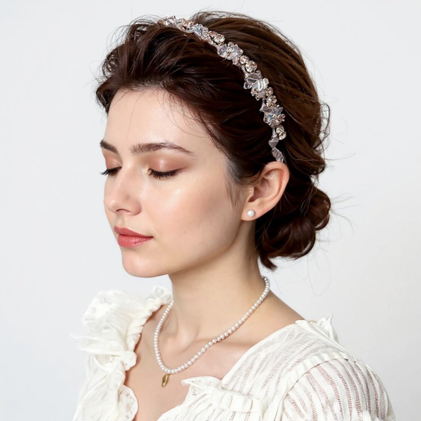 Anna-Kaci Embellished Crystal Bead Hairband with Wrapped Satin Design and Grip Teeth 5in