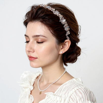 Anna-Kaci Embellished Crystal Bead Hairband with Wrapped Satin Design and Grip Teeth 5in