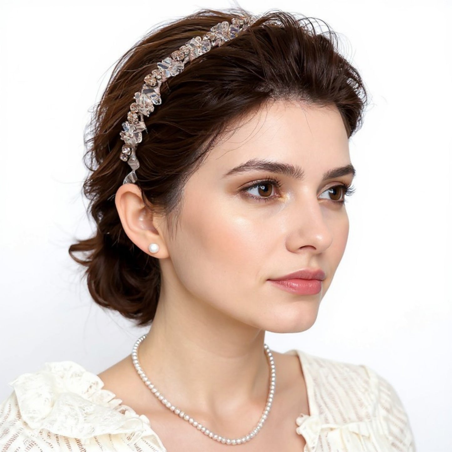 Anna-Kaci Embellished Crystal Bead Hairband with Wrapped Satin Design and Grip Teeth 5in
