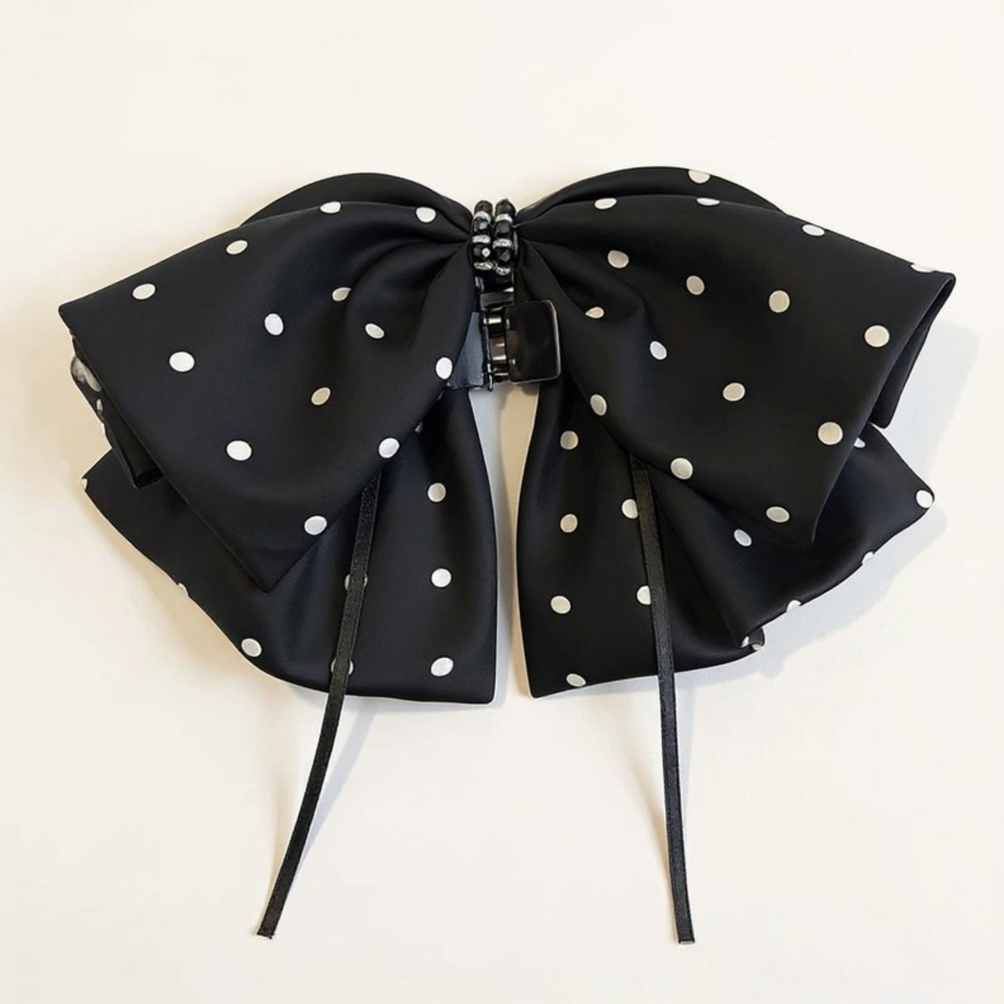 Anna-Kaci 2-Piece Polka Dot Bow Hair Clips Set with Ribbon Tails and Oversized Design 7x4.7in