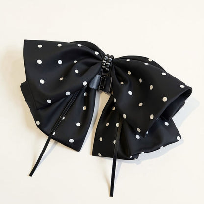 Anna-Kaci 2-Piece Polka Dot Bow Hair Clips Set with Ribbon Tails and Oversized Design 7x4.7in
