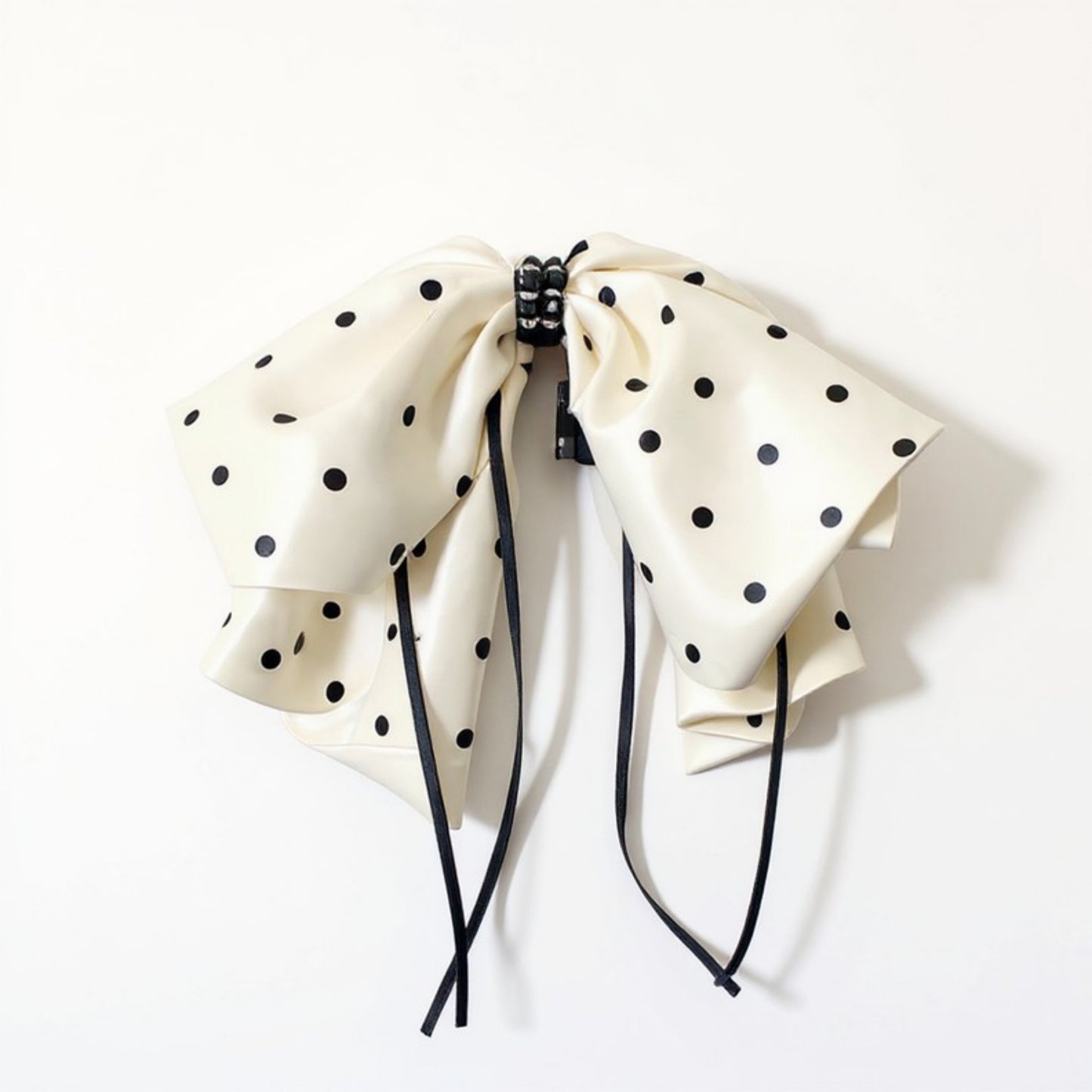 Anna-Kaci 2-Piece Polka Dot Bow Hair Clips Set with Ribbon Tails and Oversized Design 7x4.7in