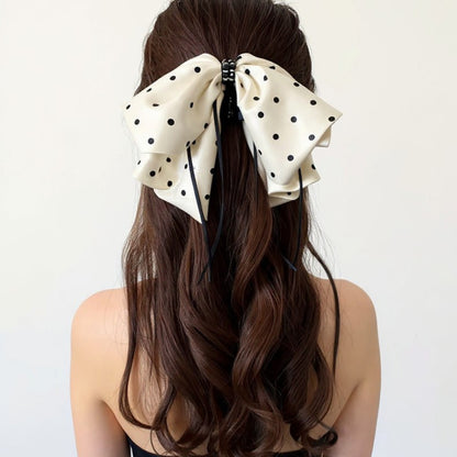 Anna-Kaci 2-Piece Polka Dot Bow Hair Clips Set with Ribbon Tails and Oversized Design 7x4.7in