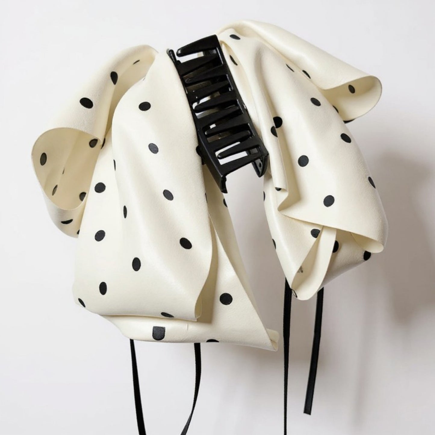 Anna-Kaci 2-Piece Polka Dot Bow Hair Clips Set with Ribbon Tails and Oversized Design 7x4.7in