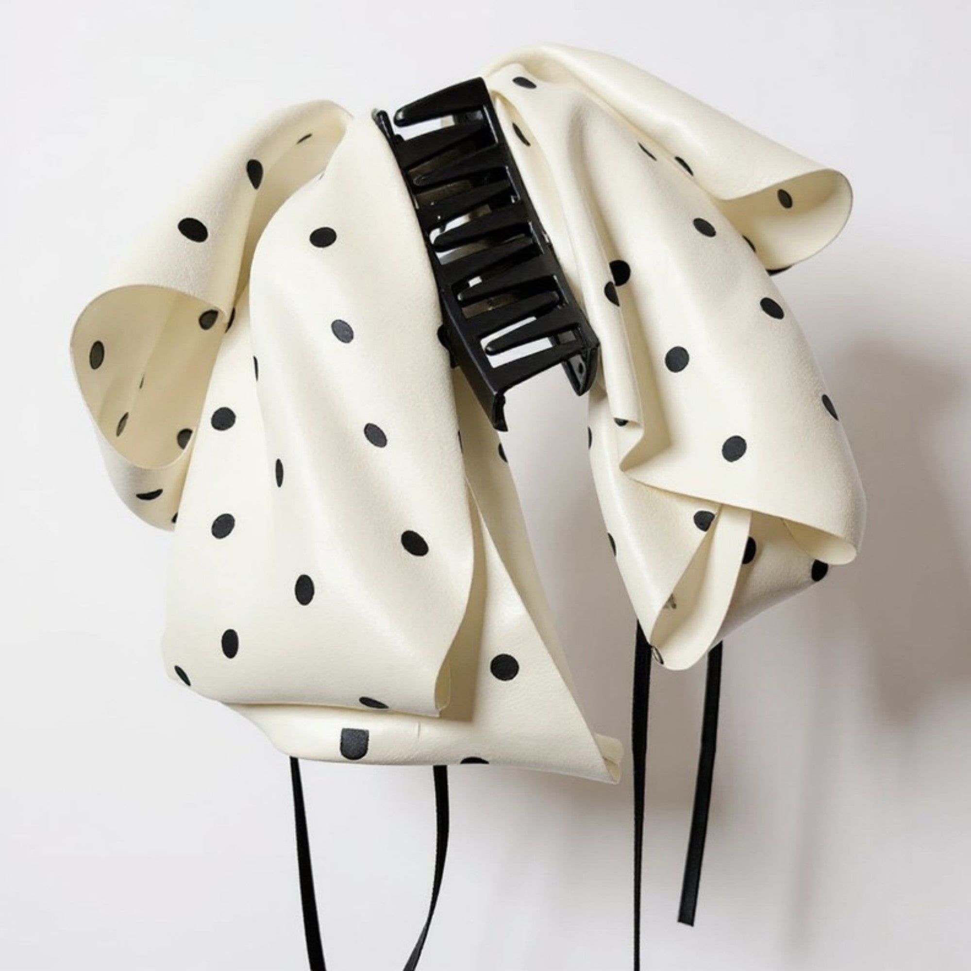 Anna-Kaci 2-Piece Polka Dot Bow Hair Clips Set with Ribbon Tails and Oversized Design 7x4.7in
