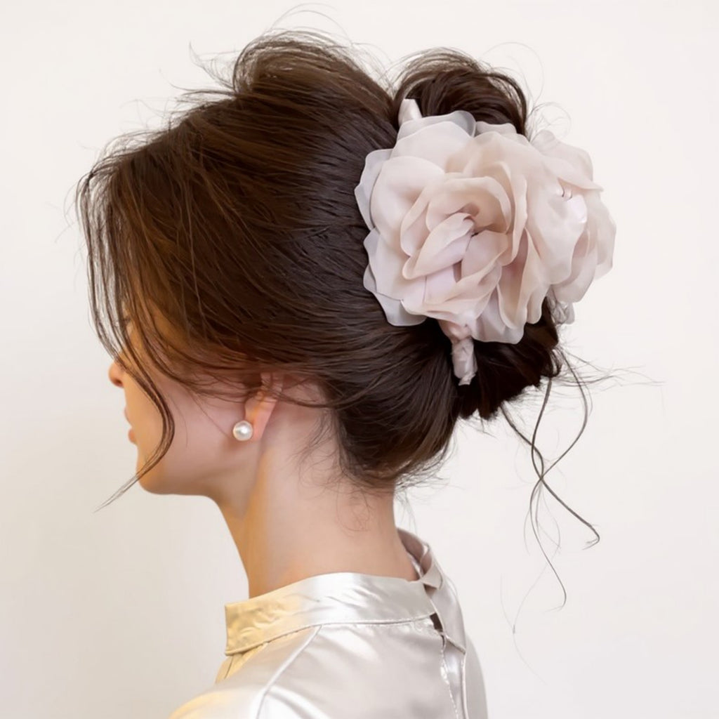 Anna-Kaci Large Sheer Fabric Flower Hair Clip with Layered Petal Design 5in