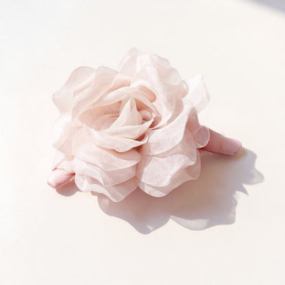 Anna-Kaci Large Sheer Fabric Flower Hair Clip with Layered Petal Design 5in