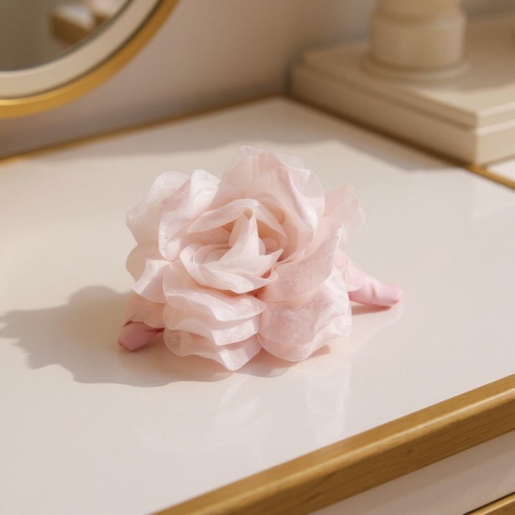 Anna-Kaci Large Sheer Fabric Flower Hair Clip with Layered Petal Design 5in