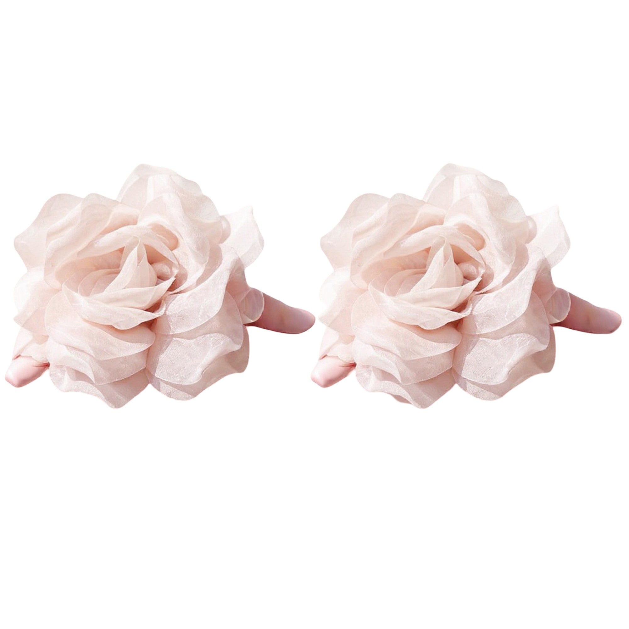 Anna-Kaci 2pcs Large Sheer Fabric Flower Hair Clip with Layered Petal Design 5in