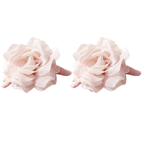 Anna-Kaci 2pcs Large Sheer Fabric Flower Hair Clip with Layered Petal Design 5in
